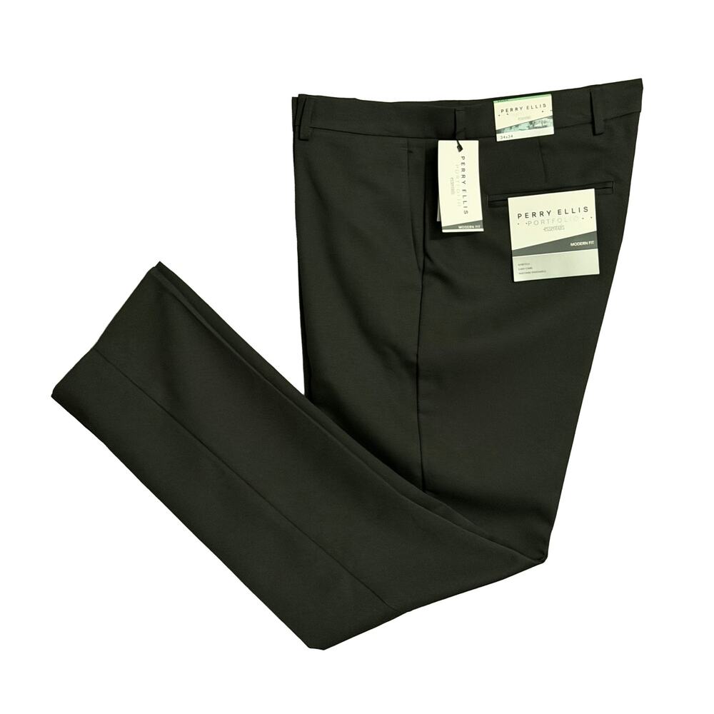 Perry Ellis Portfolio Pants Men's 34"x34" Dress Pants Modern Fit Charcoal NEW